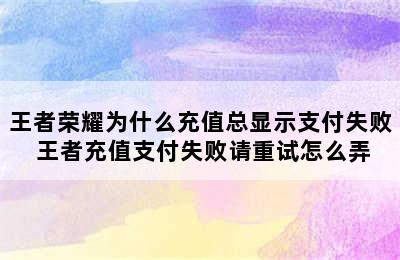 王者荣耀为什么充值总显示支付失败 王者充值支付失败请重试怎么弄